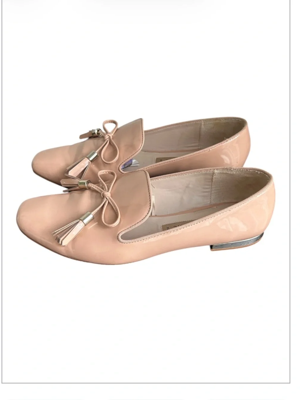 Zara Basic Nude Flats Gold Accent Heel Bow Size 38 - Picture 1 of 16